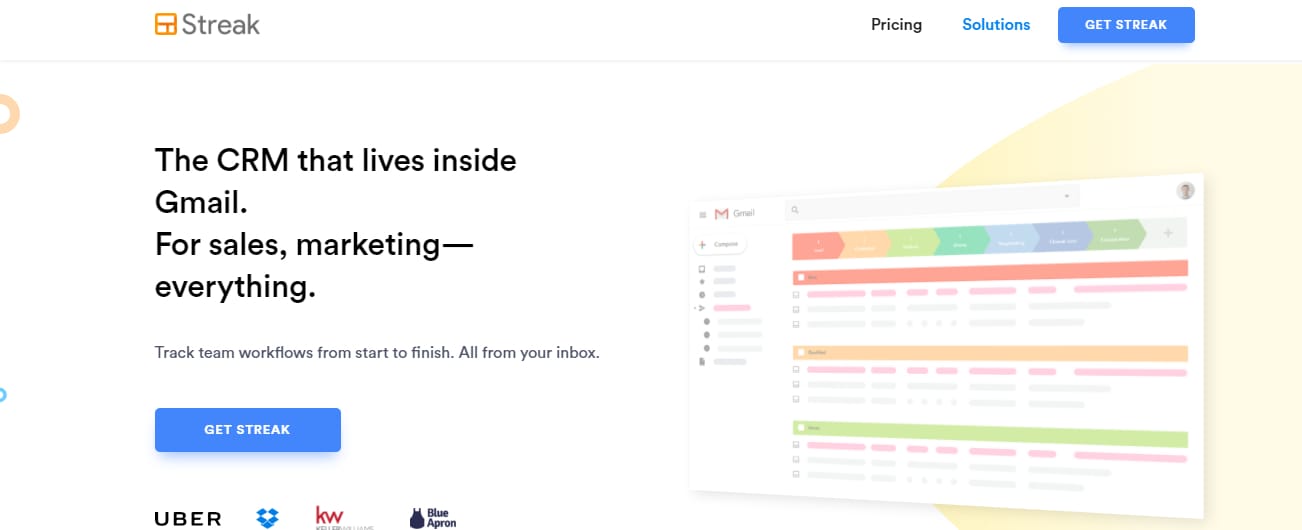 Streak CRM software para gmail